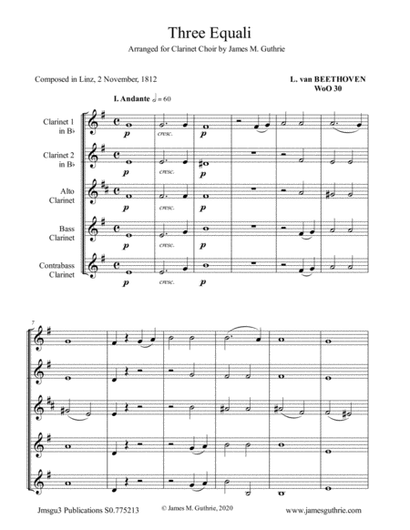 Beethoven: Three Equali WoO 30 for Clarinet Choir image number null