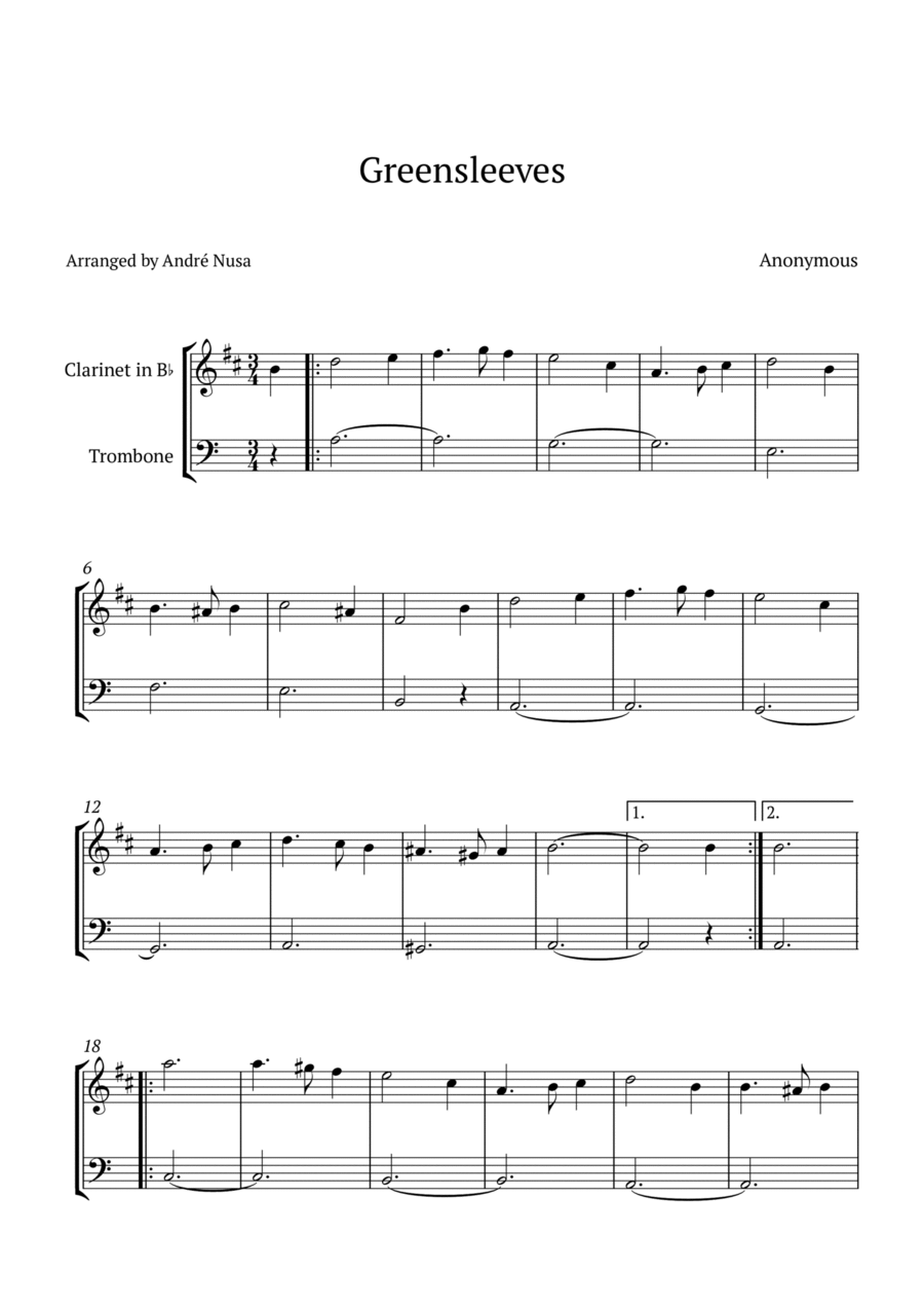 Greensleeves B-Flat Clarinet scores gallery preview page 1