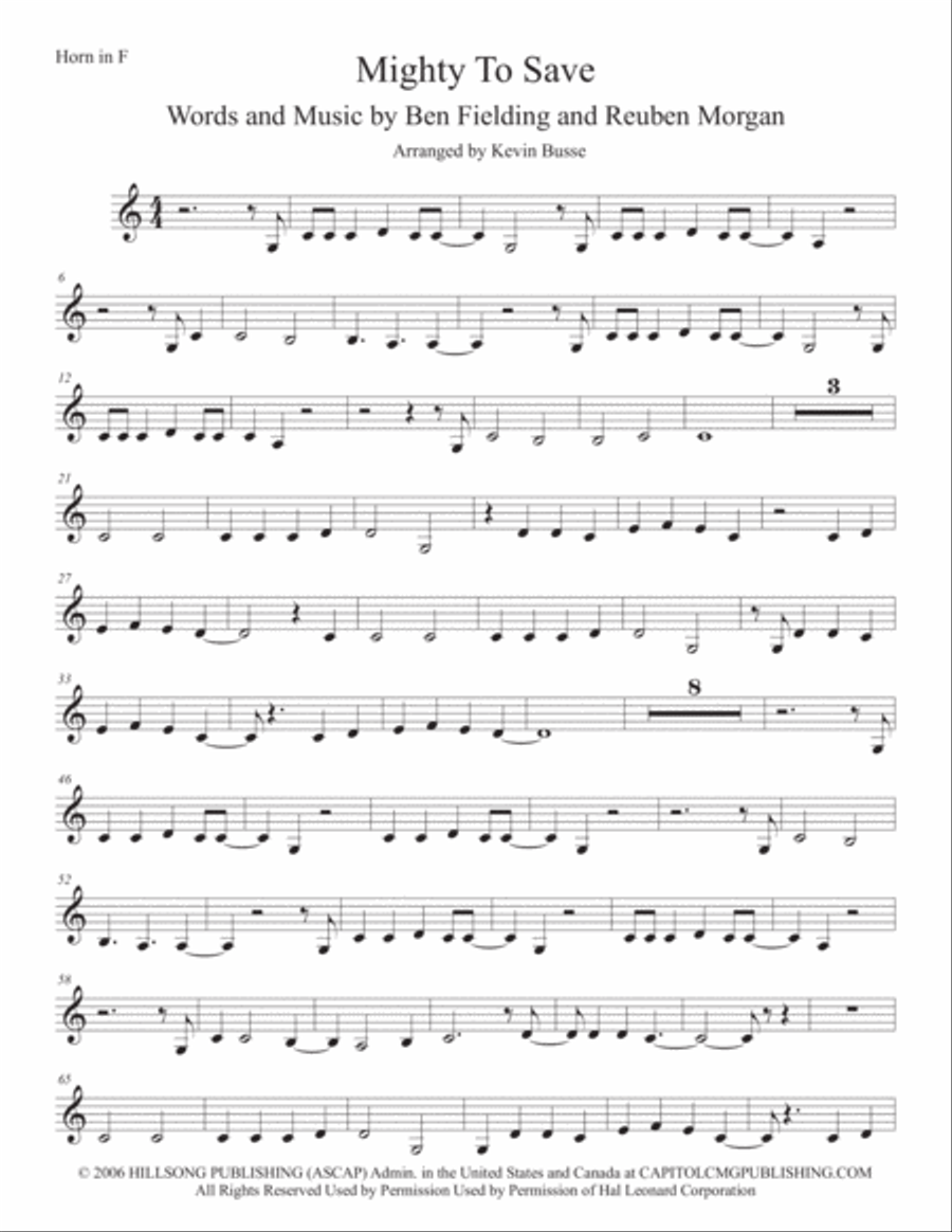 Mighty To Save Horn Solo scores gallery preview page 1
