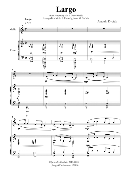 Dvořák: Largo from the New World Symphony for Violin & Piano image number null