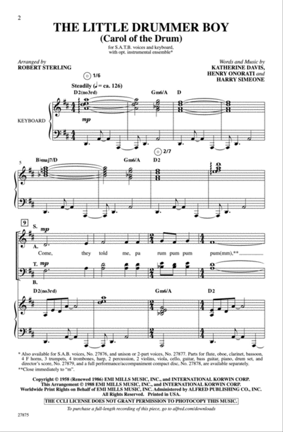The Little Drummer Boy 4-Part scores gallery preview page 2