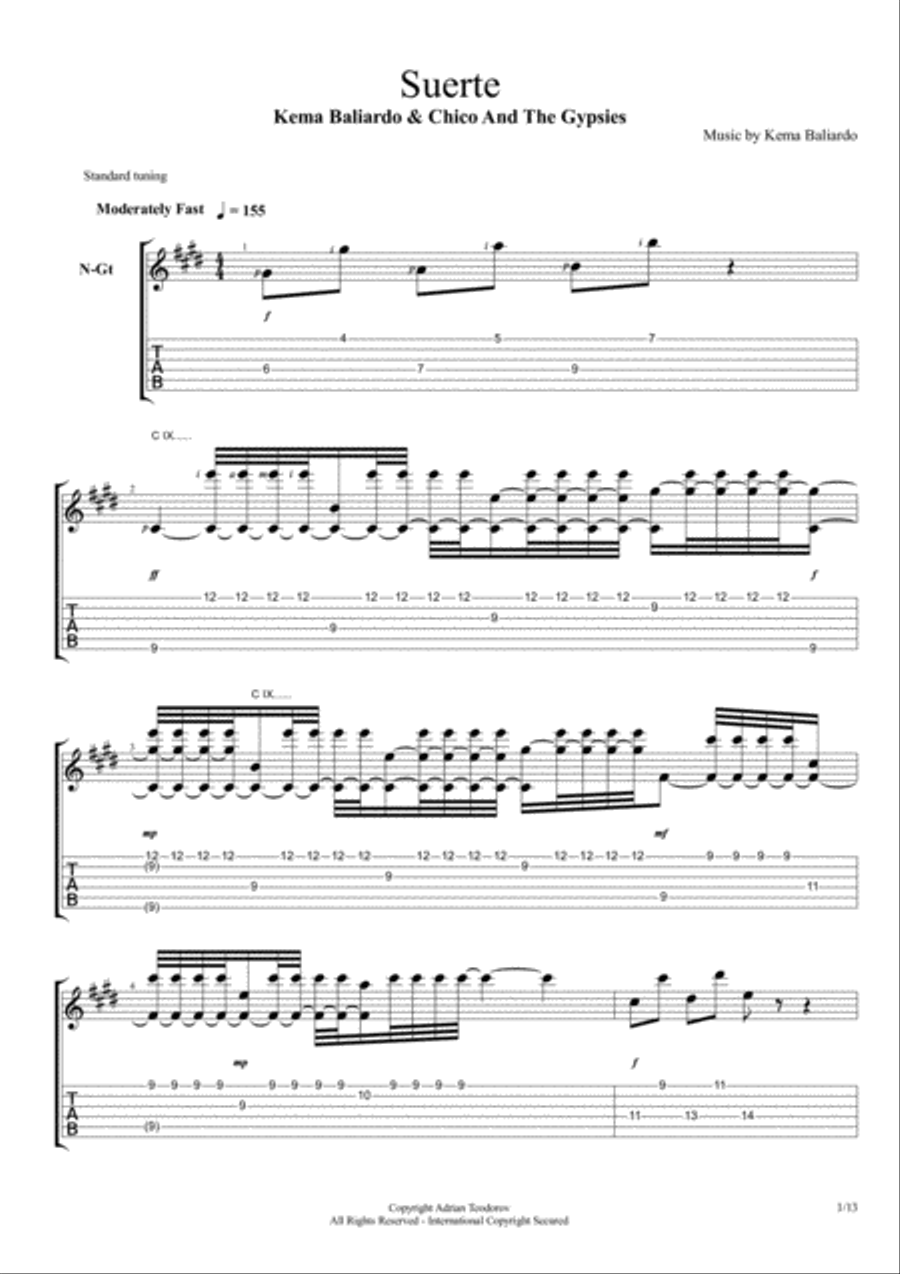 Chico And The Gypsies - Suerte - 13 - Suerte Electric Guitar scores gallery preview page 1