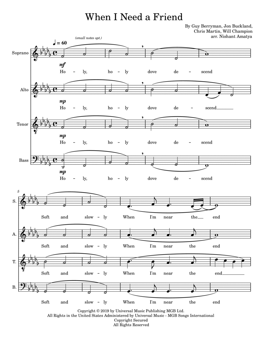 When I Need A Friend 4-Part scores gallery preview page 1