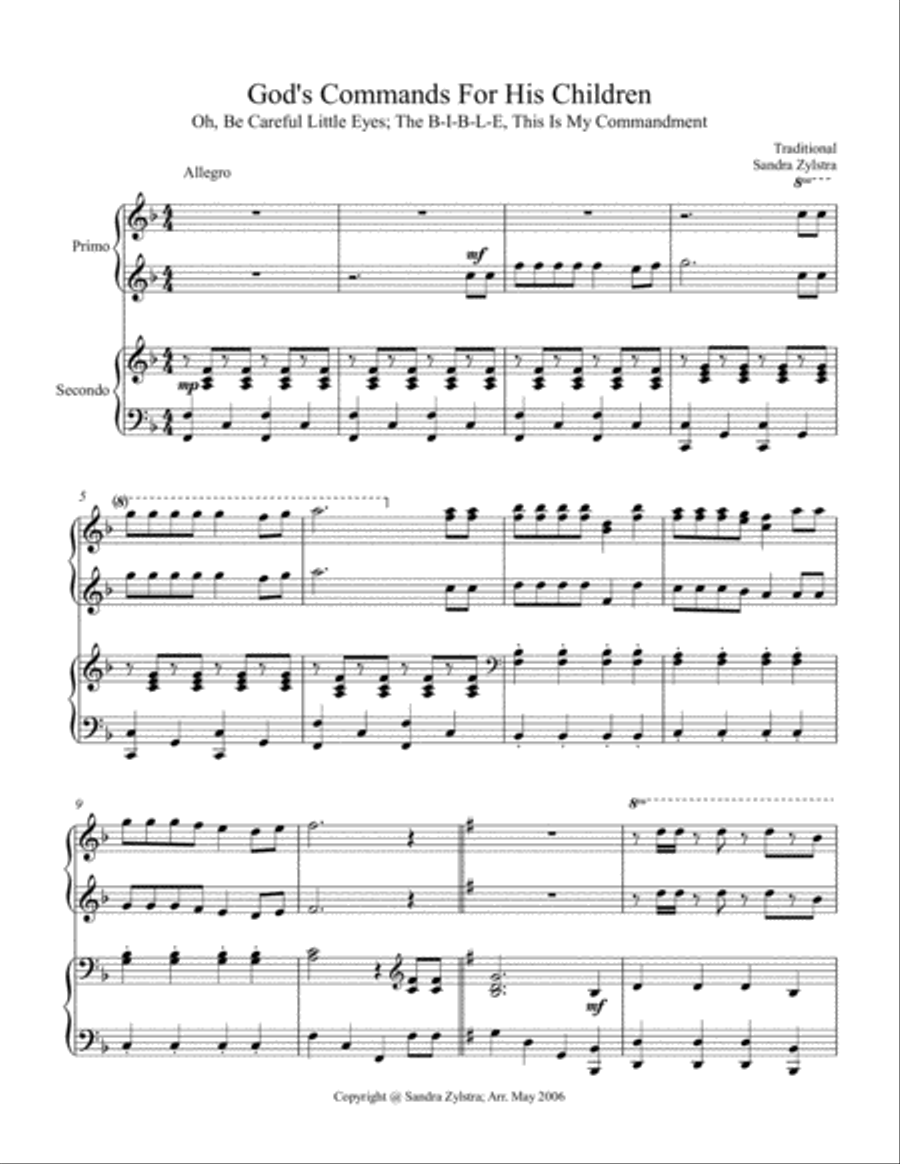 God's Commands For His Children (1 piano, 4 hand duet) 1 Piano, 4-Hands scores gallery preview page 2