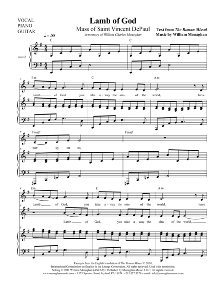 Lamb of God - Mass of St. Vincent De Paul Choir scores gallery preview page 1