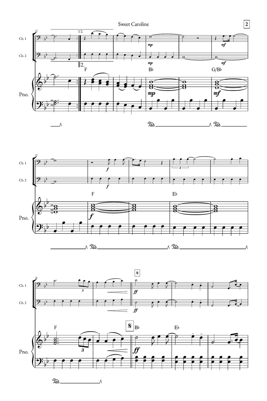 Sweet Caroline String Duet scores gallery preview page 2