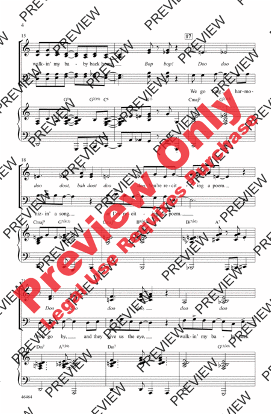 Walkin' My Baby Back Home 4-Part scores gallery preview page 4
