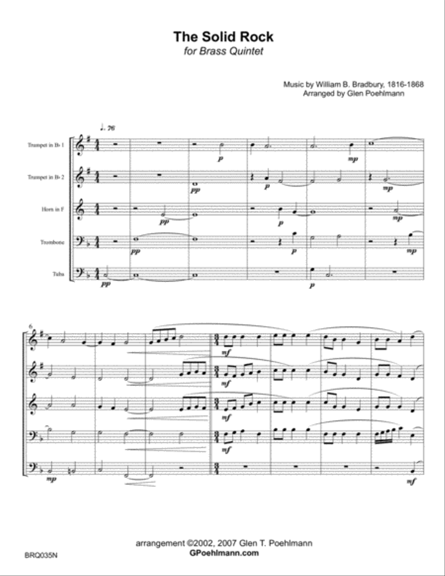 THE SOLID ROCK (My Hope is Built) for BRASS QUINTET Brass Quintet scores gallery preview page 1