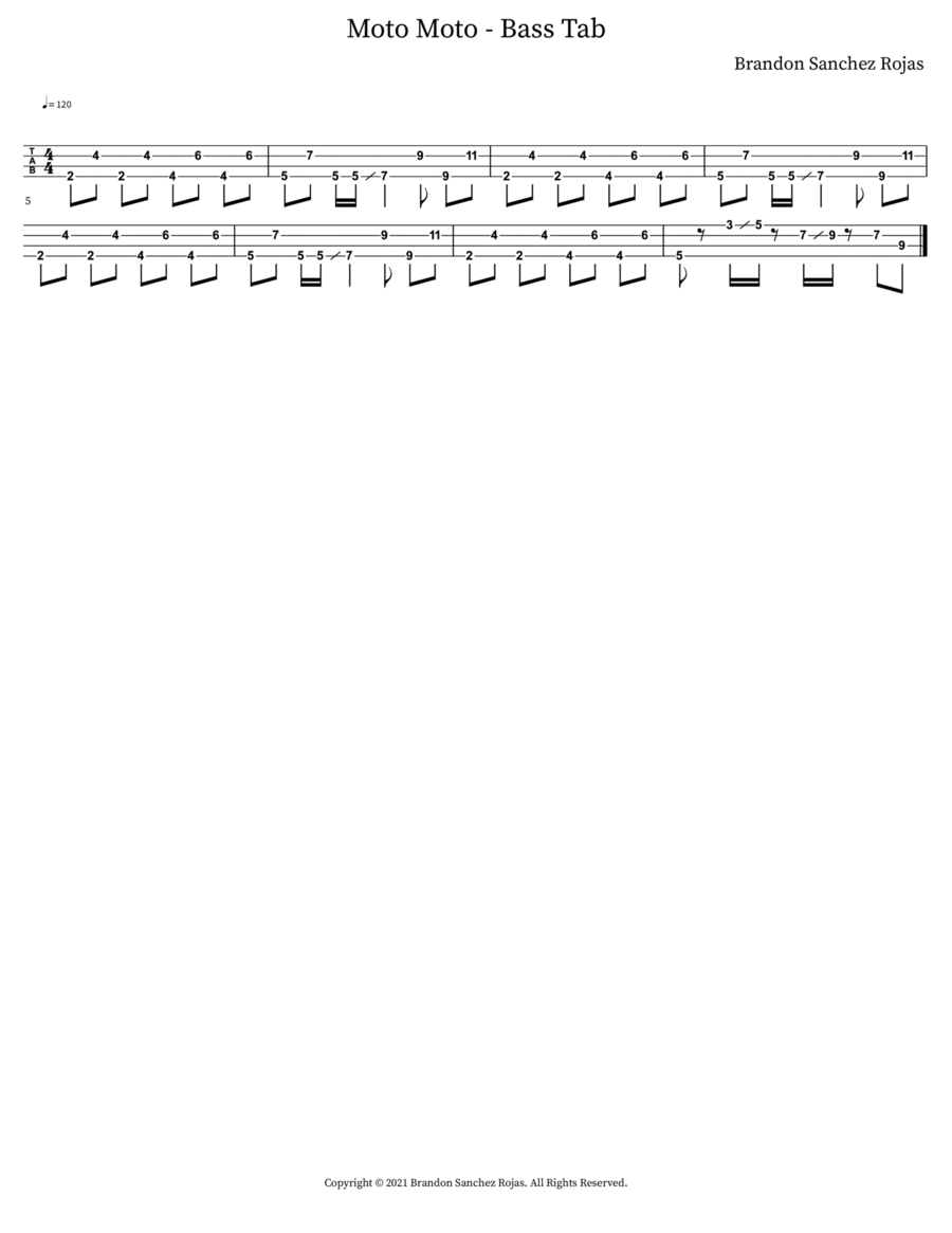 Moto Moto - Bass Tab Moto Moto - Bass Tab Bass Guitar Tablature scores gallery preview page 1