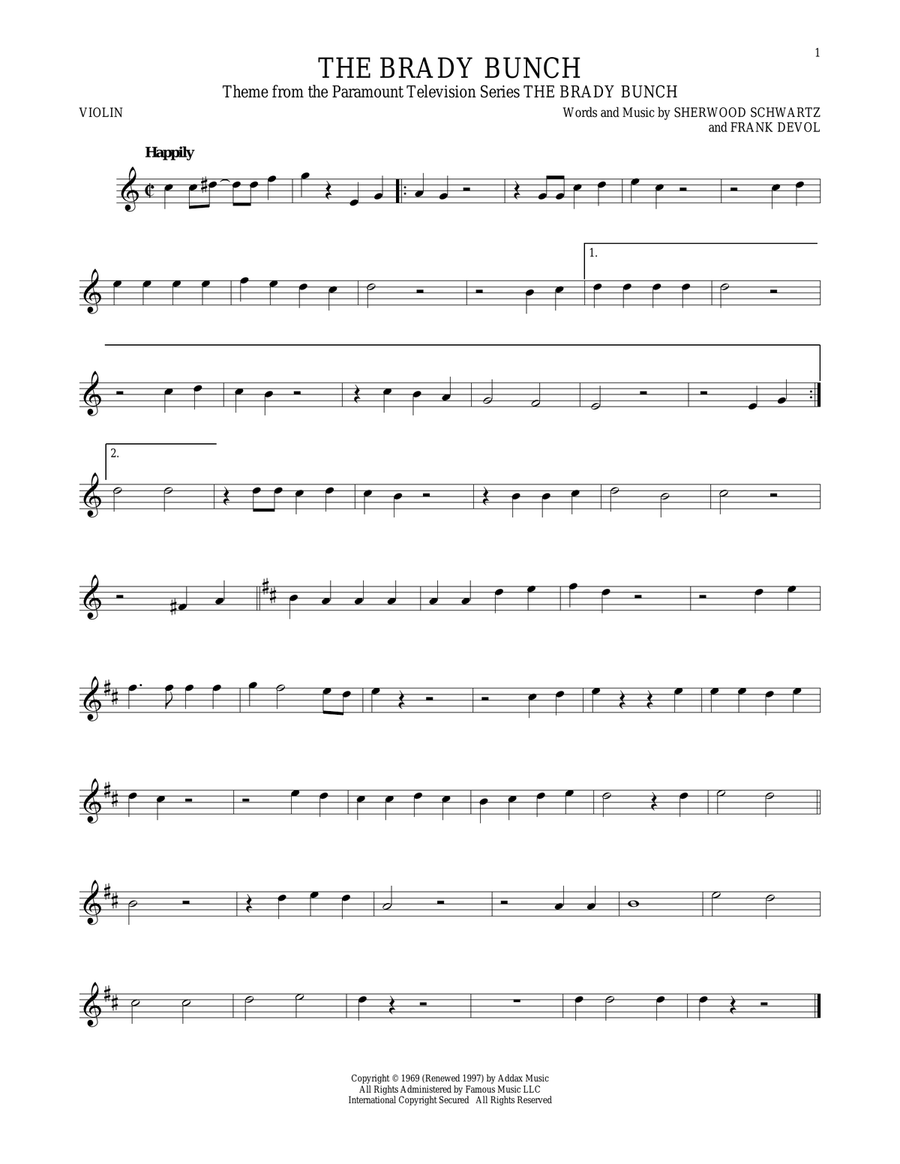 The Brady Bunch Violin Solo scores gallery preview page 1