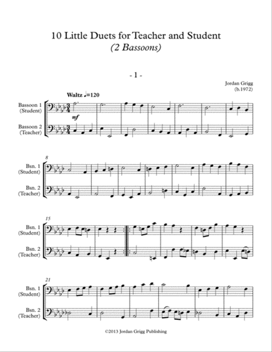 10 Little Duets for Teacher and Student (2 Bassoons) Woodwind Duet scores gallery preview page 1