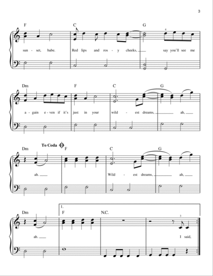 Wildest Dreams Easy Piano scores gallery preview page 3