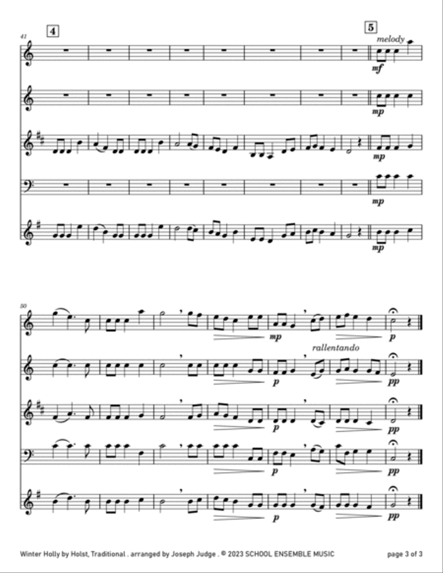 Winter Holly for Woodwind Quartet in Schools Woodwind Quartet scores gallery preview page 3