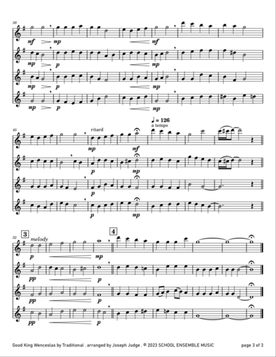 Good King Wenceslas for Clarinet Quartet in Schools Clarinet Quartet scores gallery preview page 3