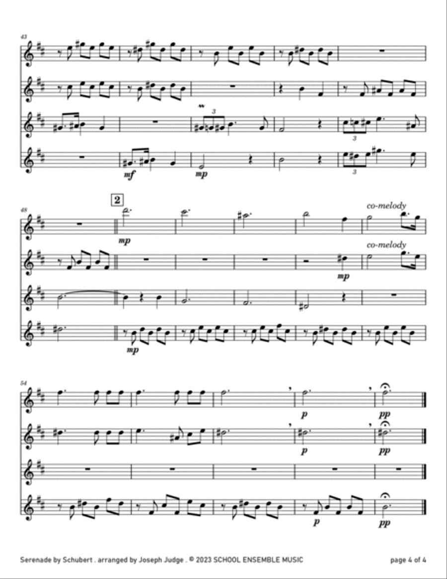 Serenade by Schubert for Clarinet Quartet in Schools Clarinet Quartet scores gallery preview page 4