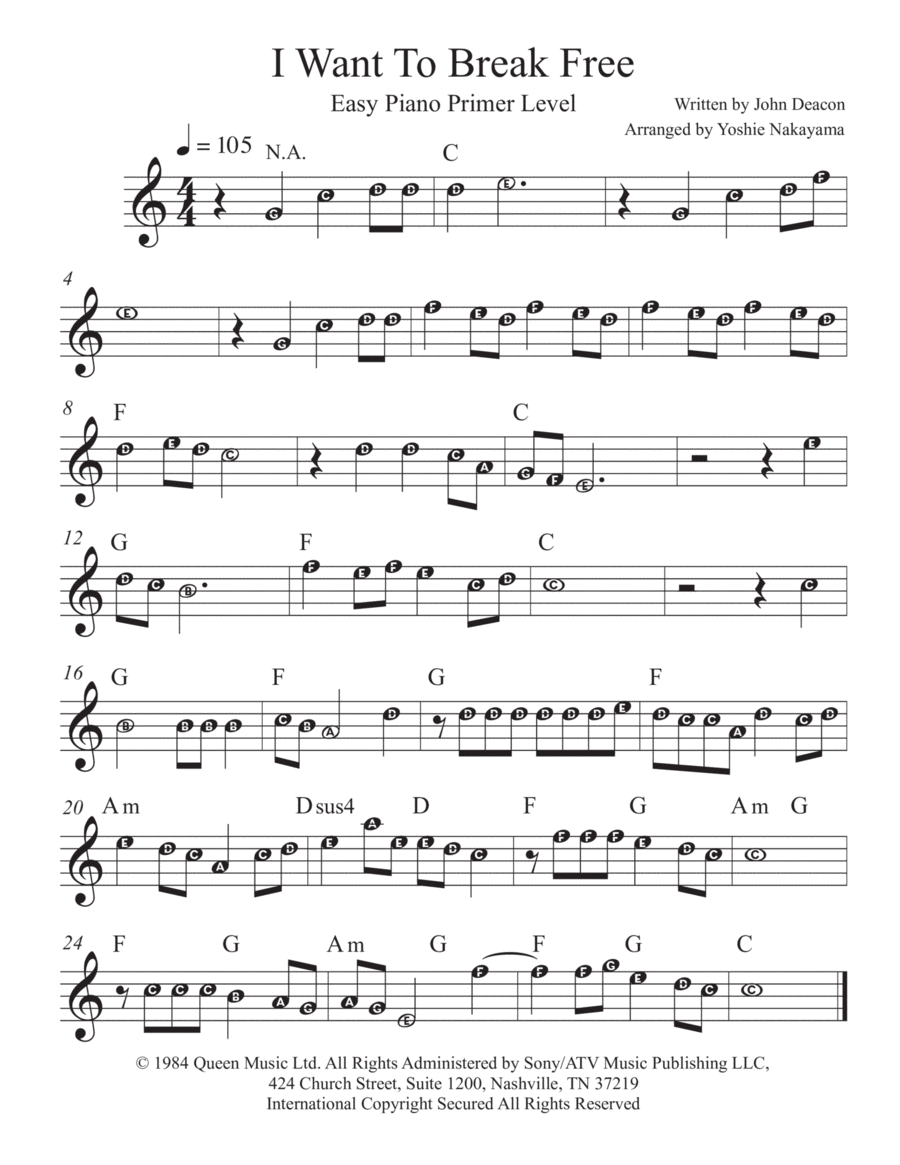 I Want To Break Free Easy Piano scores gallery preview page 1
