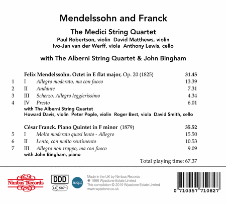 Mendelssohn: String Octet in E Flat Major, Op. 20; Franck: Piano Quintet in F Minor