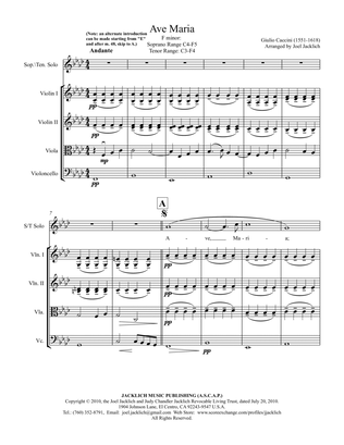 Ave Maria (Caccini) F minor for voice and string quartet