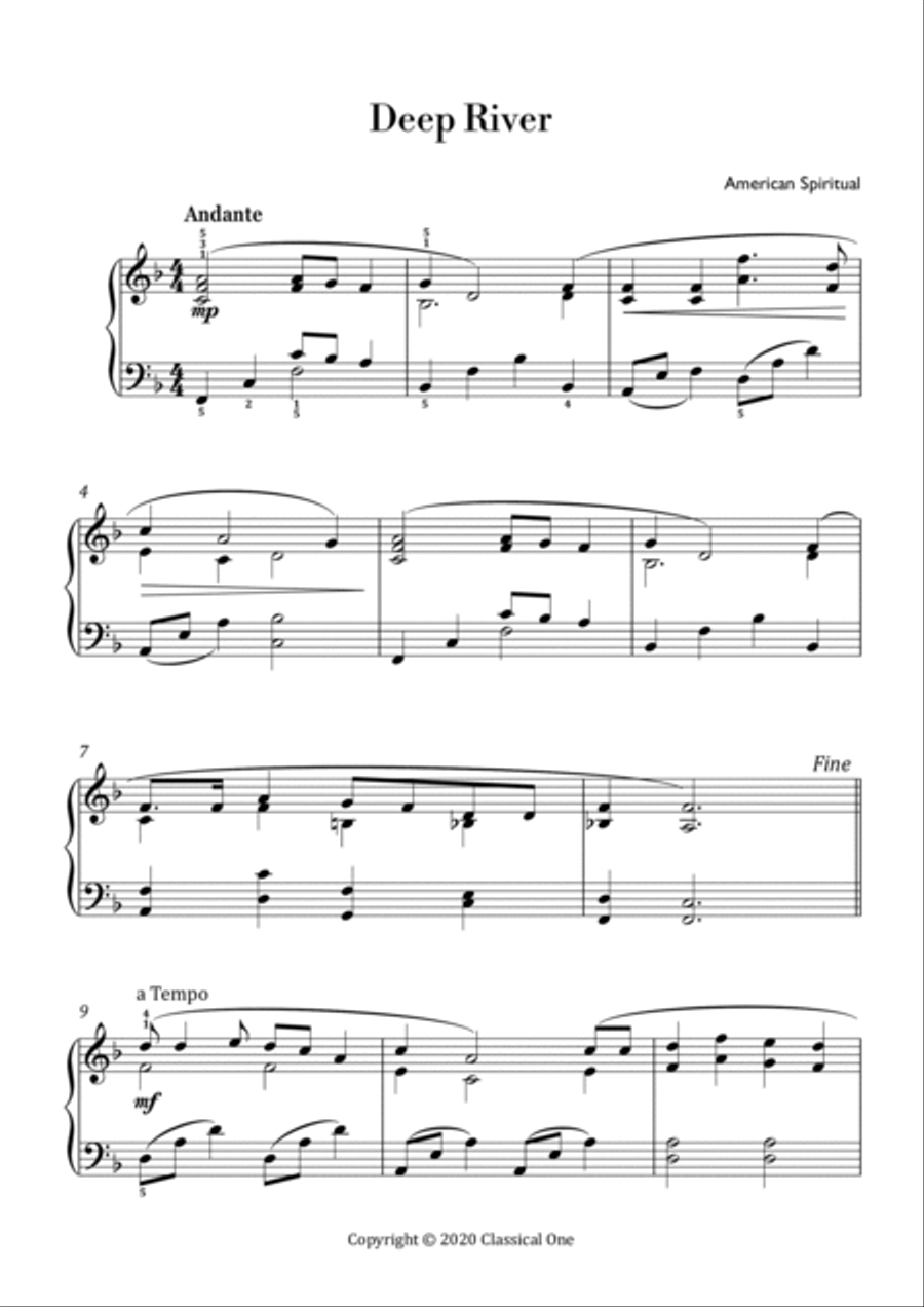 American Spiritual - Deep River(Easy piano version) Easy Piano scores gallery preview page 2