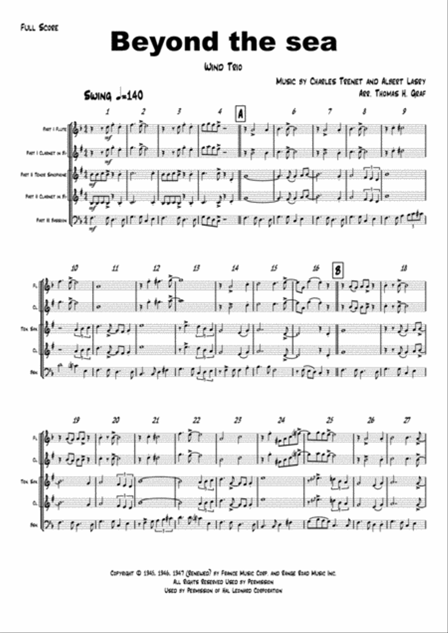 Beyond The Sea Woodwind Trio scores gallery preview page 1