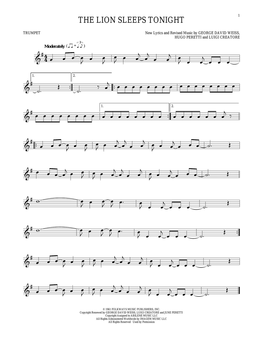 The Lion Sleeps Tonight Trumpet Solo scores gallery preview page 1
