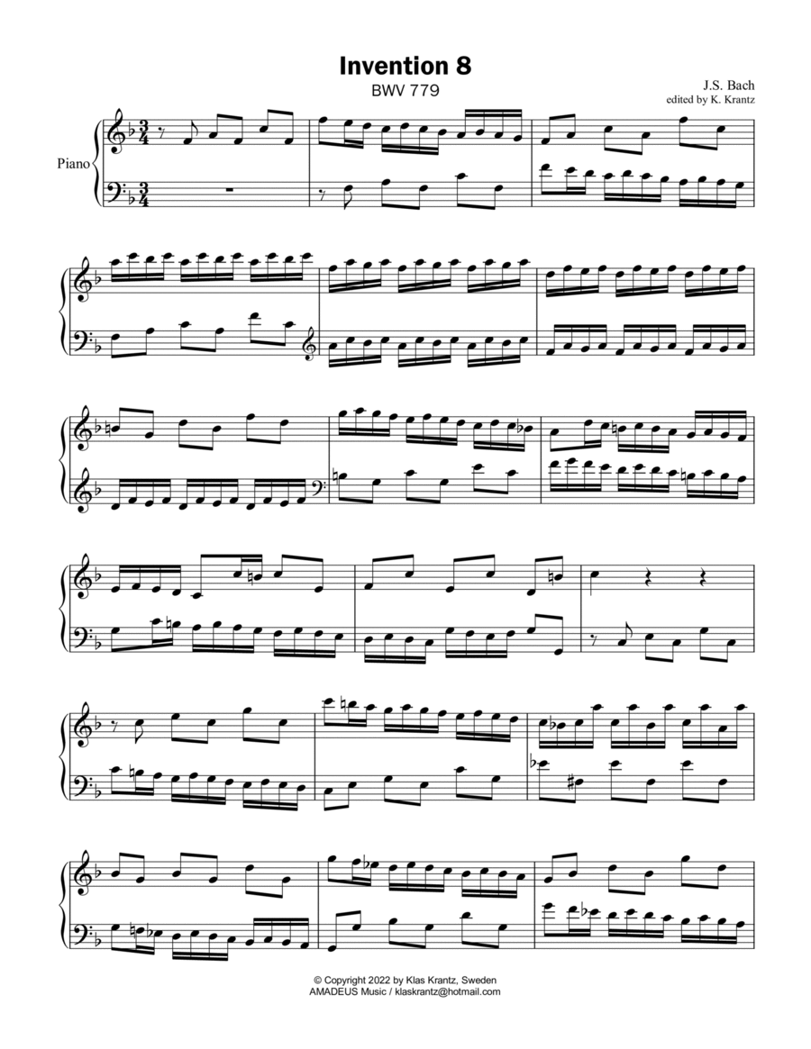 Invention No. 4, F Major for piano solo