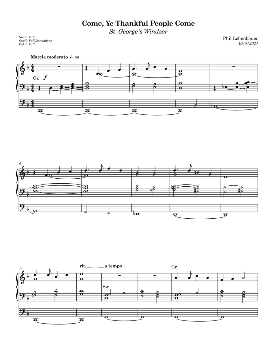 Come, Come (St. George's Windsor), Ye Thankful People, organ work by Phil Lehenbauer Organ Solo scores gallery preview page 2