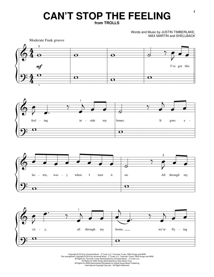 Can't Stop The Feeling Can't Stop The Feeling Piano Solo scores gallery preview page 1