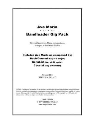 Ave Maria Gig Pack - 3 lead sheet arrangements of Ave Maria as composed by Bach/Gounod, Schubert & C