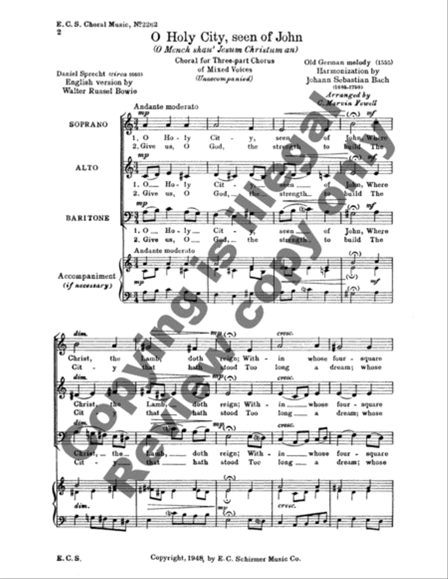 O Holy City, Seen of John, BWV 403