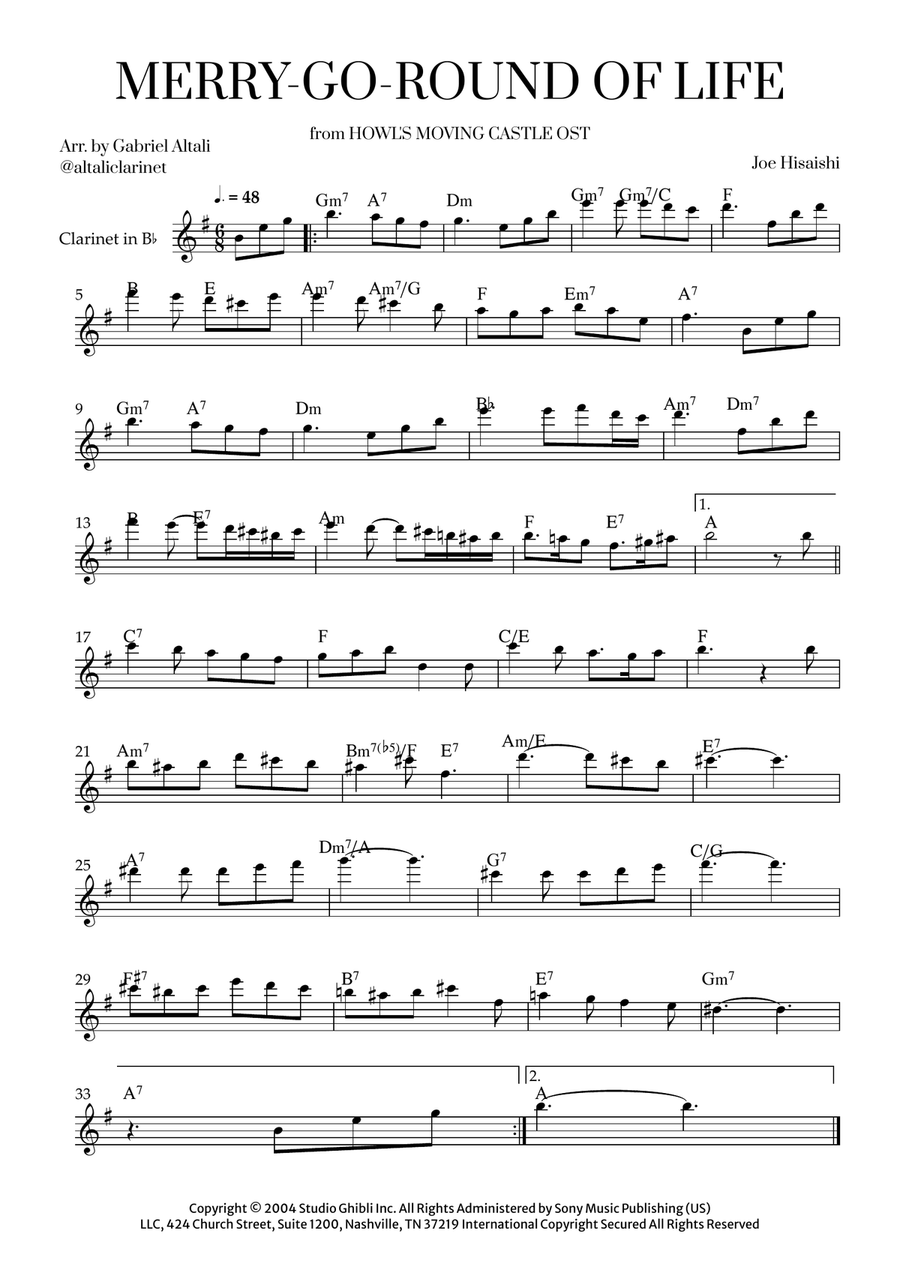 Merry-Go-Round Of Life B-Flat Clarinet scores gallery preview page 1