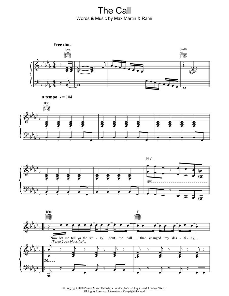 The Call Piano, Vocal, Guitar scores gallery preview page 1