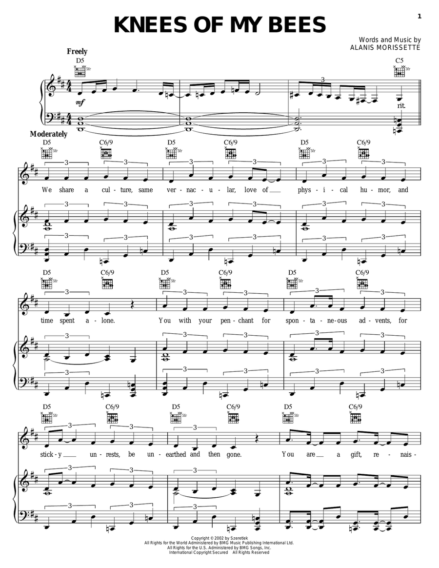 Knees Of My Bees Piano, Vocal, Guitar scores gallery preview page 1