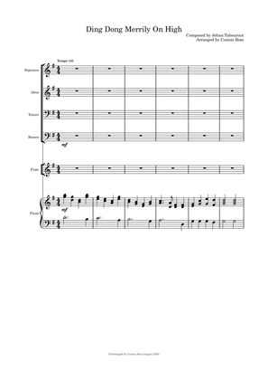 Ding Dong Merrily on High - SATB flute or violin or cello and piano with parts included