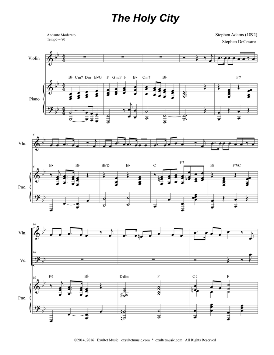 The Holy City (Duet for Violin and Cello) Piano Trio scores gallery preview page 1