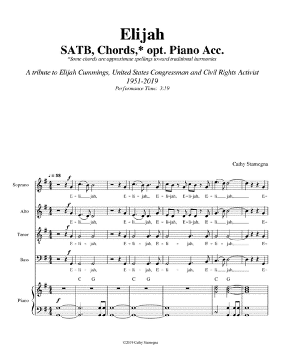 Elijah - A Tribute to Elijah Cummings  (SATB, Chords, Opt. Piano Acc.) image number null