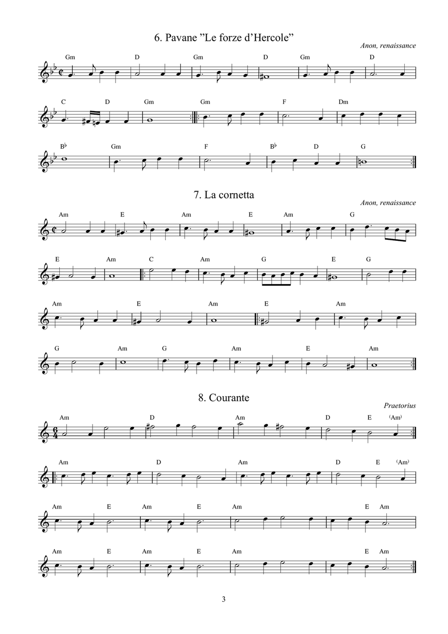 30 Medieval and Renaissance Dance Tunes (+guitar chords) Acoustic Guitar scores gallery preview page 3