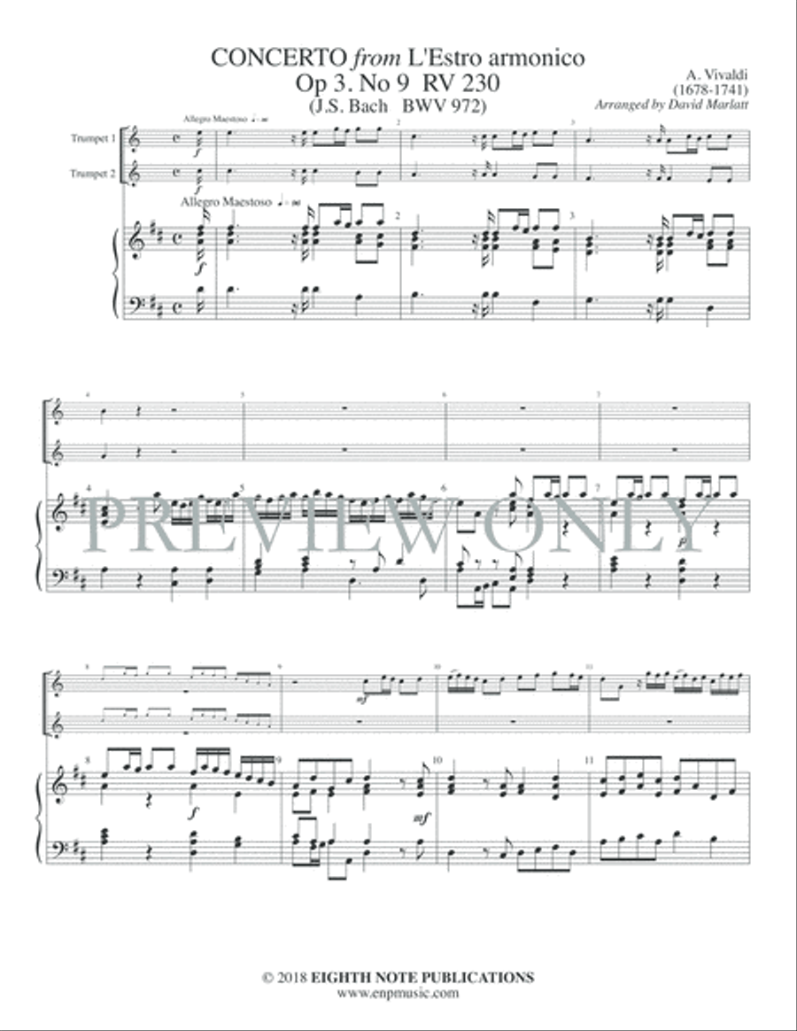Concerto from L'Estro armonico, Op. 3, No. 9 Trumpet Duet scores gallery preview page 3