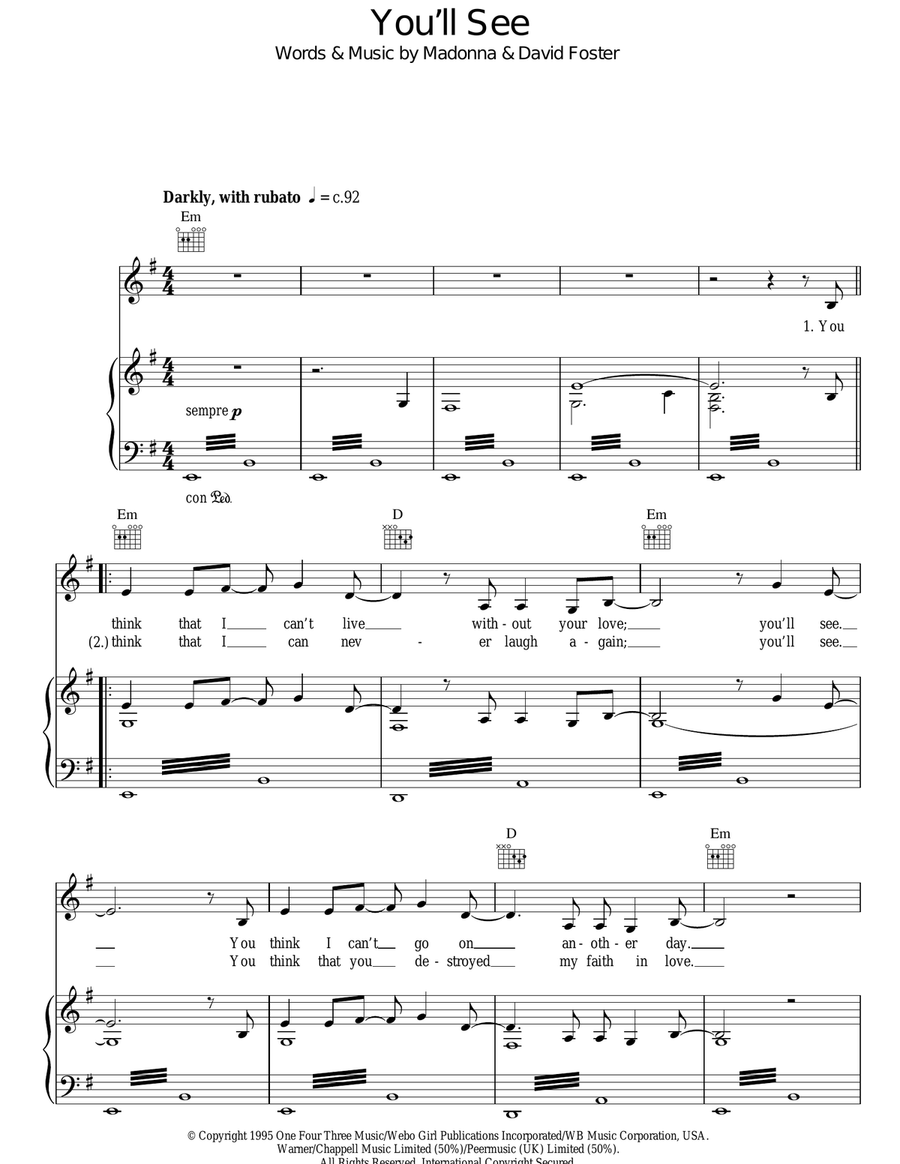 You'll See You'll See Piano, Vocal, Guitar scores gallery preview page 1