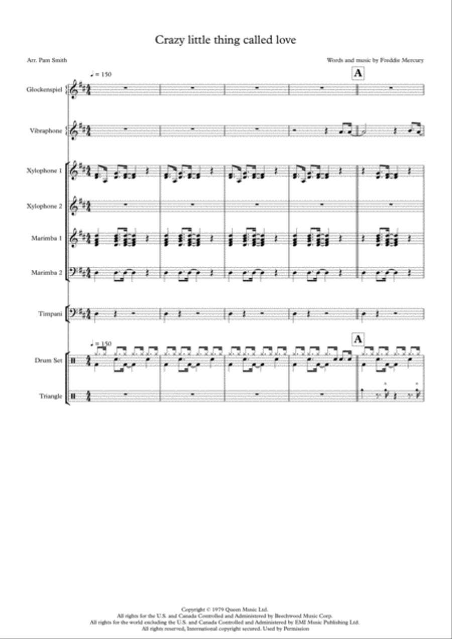 Crazy Little Thing Called Love Percussion Ensemble scores gallery preview page 2