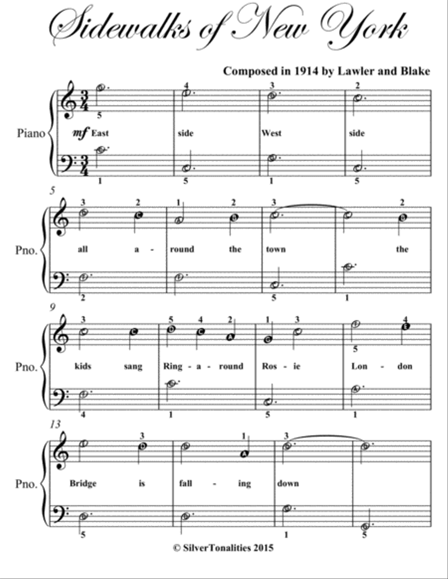 Sidewalks of New York Easiest Piano Sheet Music Easy Piano scores gallery preview page 2