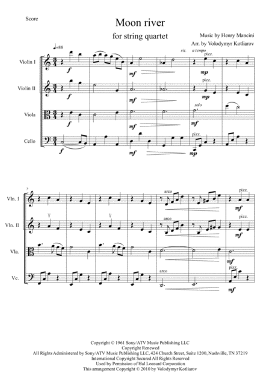 Moon River Moon River String Quartet scores gallery preview page 3