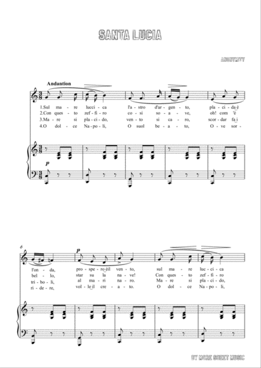 Louis-Santa Lucia in C Major,for Voice and Piano Voice Solo scores gallery preview page 3