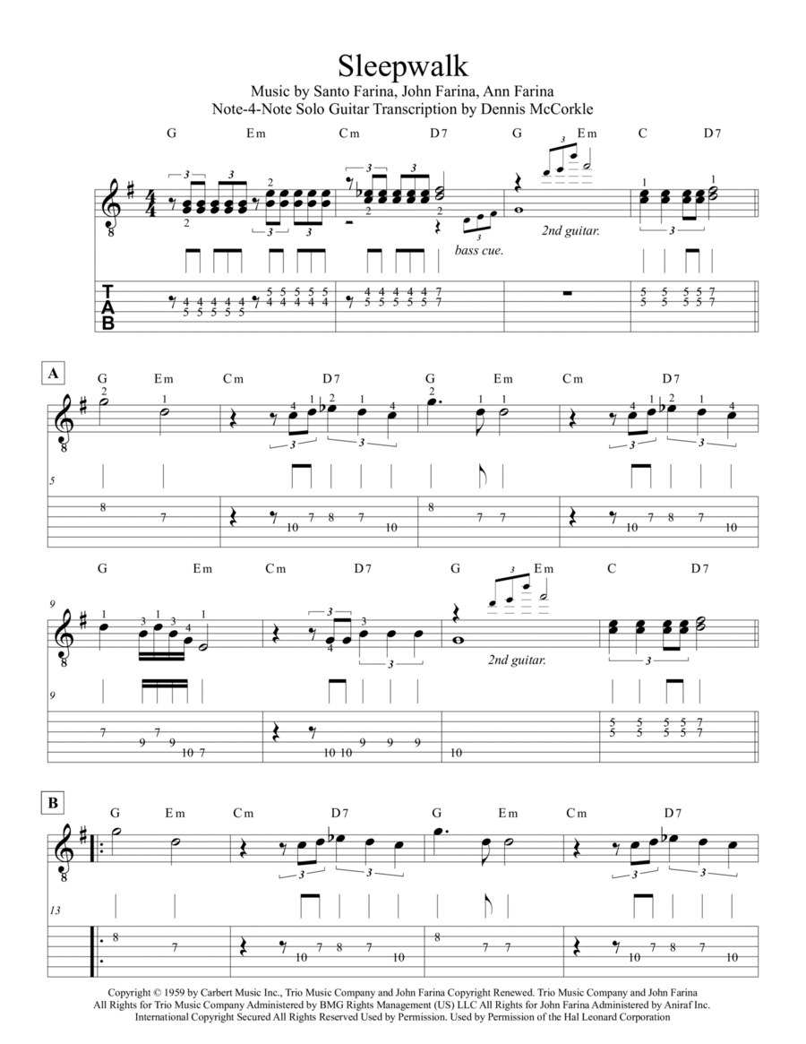 Sleepwalk (instrumental Version) Guitar Tablature scores gallery preview page 1