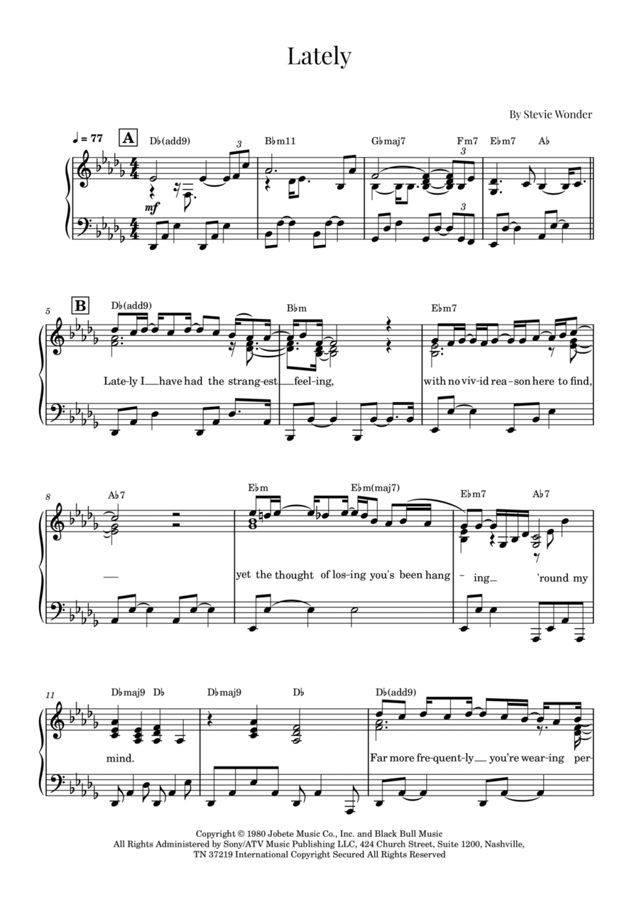 Lately Lately Piano Solo scores gallery preview page 1