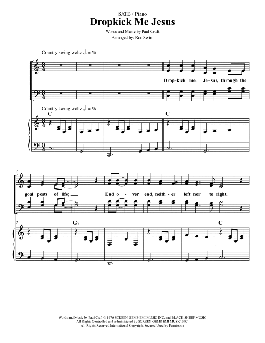 Dropkick Me Jesus 4-Part scores gallery preview page 1