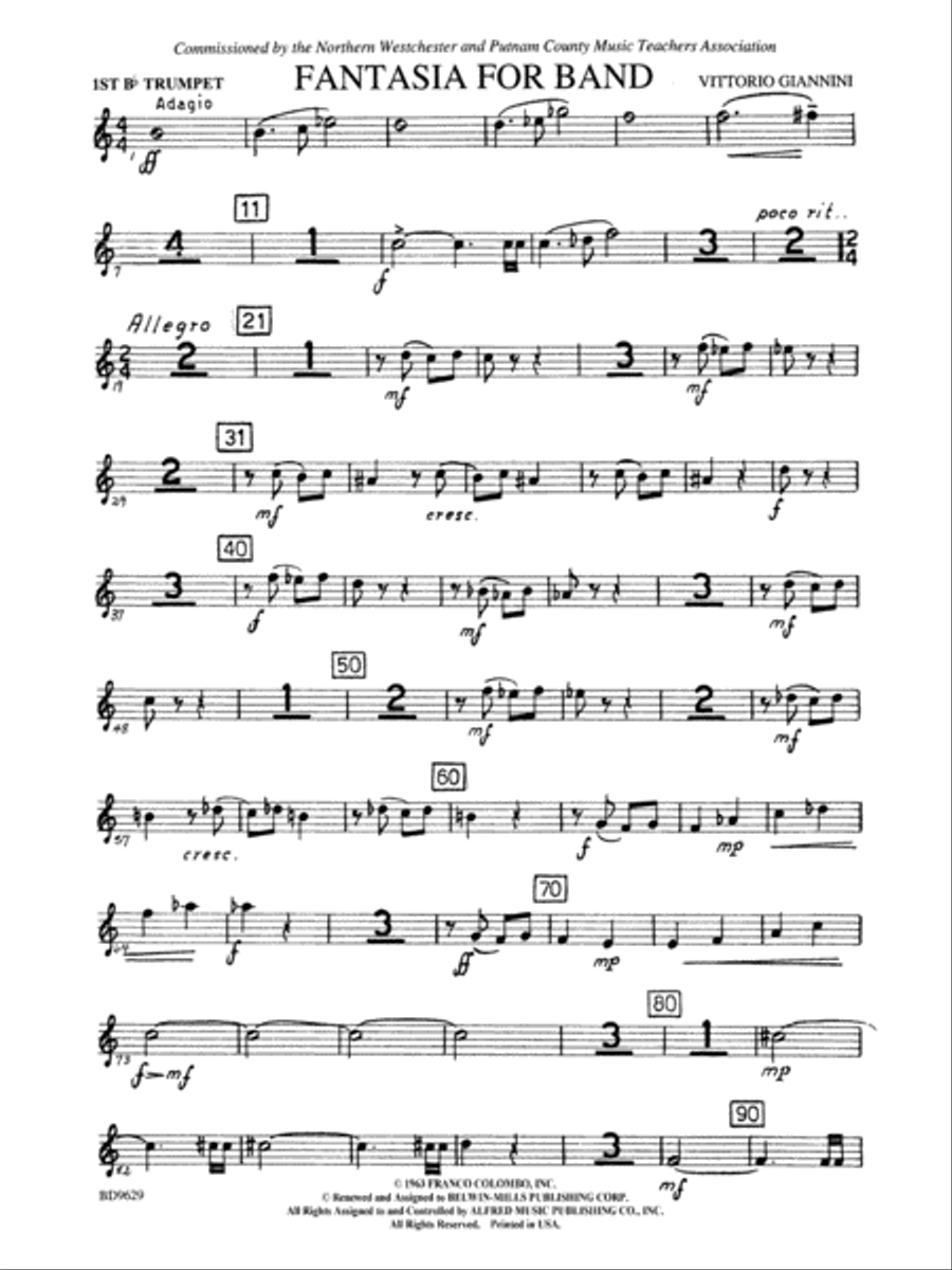Fantasia for Band: 1st B-flat Trumpet Concert Band scores gallery preview page 1