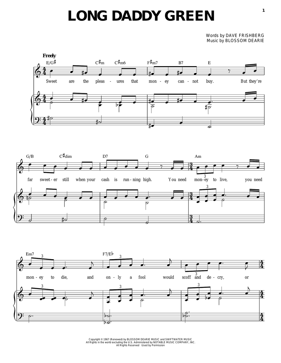 Long Daddy Green Piano, Vocal, Guitar scores gallery preview page 1