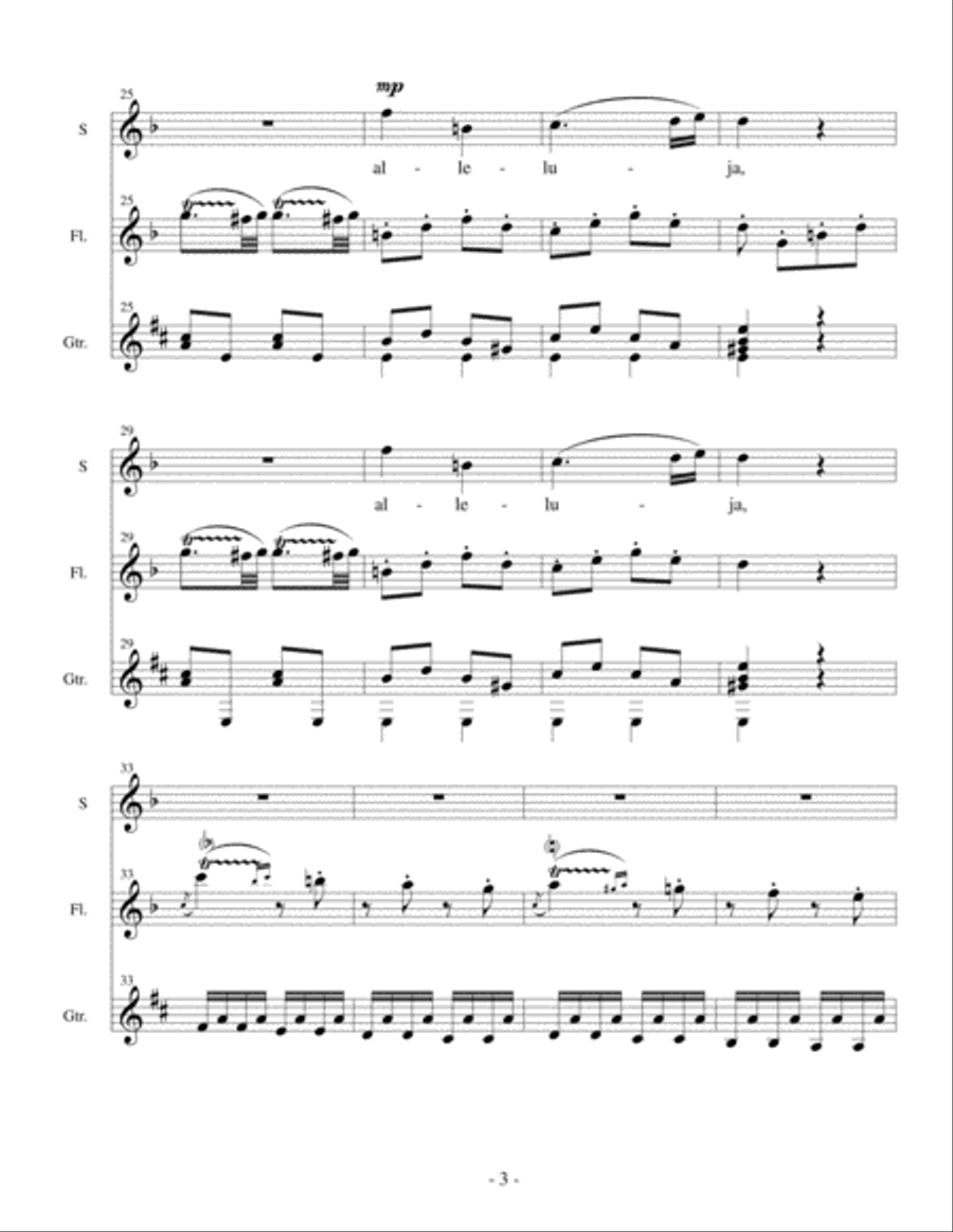 Mozart Alleluja (soprano voice, flute, and classical guitar) Small Ensemble scores gallery preview page 4