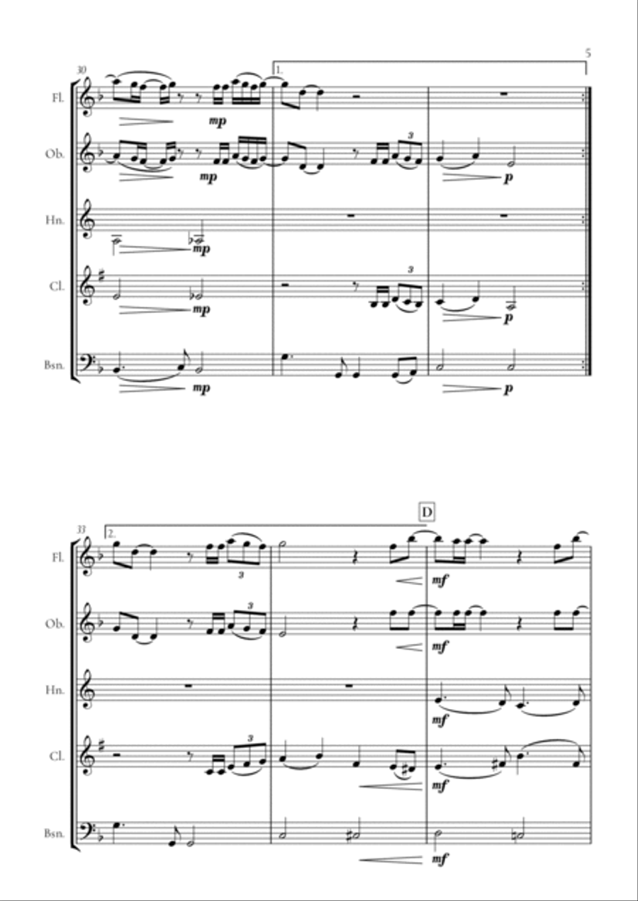 When We Were Young Woodwind Quintet scores gallery preview page 5